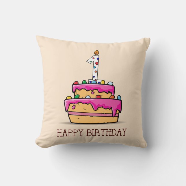 Almofada Nome Personalizado, primeiro aniversario, Bolo Ros (Frente)
