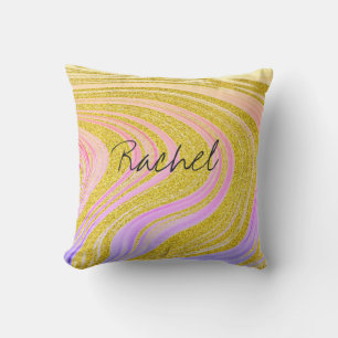 Almofada Nome Personalizado Rosa Dourado Padrões Abstratos