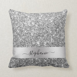 Almofada Nome personalizado Silver Glitter Luxury com scrip