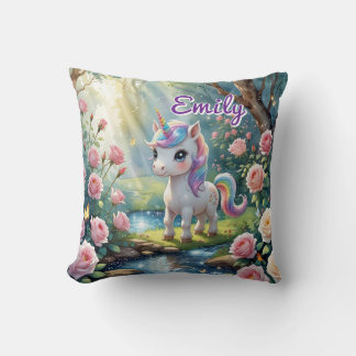 Almofada Nome Personalizado Travesseiro ao quadrado Unicorn
