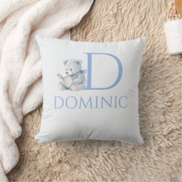 Almofada Nome Personalizado Urso Azul lendo um livro