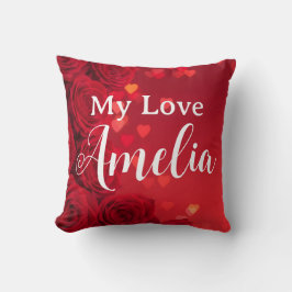 Almofada nome personalizado valentine rosa vermelha românti