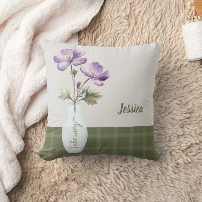 Almofada Nome Personalizado Violeta Flor do Mês de Nascimen (Cobertor)
