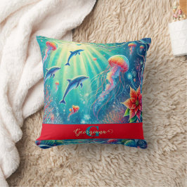 Almofada Nome Personalizado Whimsical Floral Coral Reef Poi