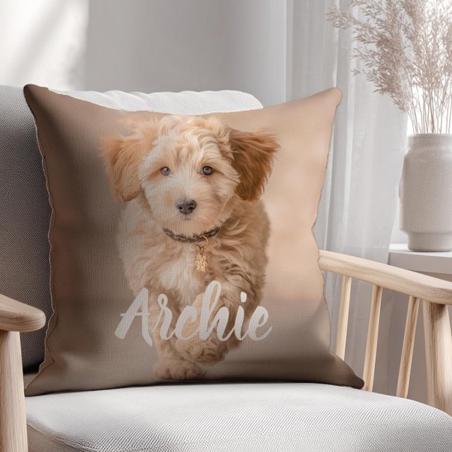 Almofada Nome Simples Moderno do Animal de Estimação e Foto (Criador carregado)
