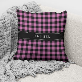 Almofada Nome Xadrez Rosa Gingham Moderno