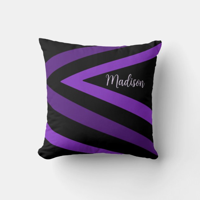 Almofada Nome Zigzag preto e roxo Elegante (Frente)