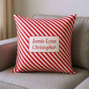Almofada Nomes de Casais Personalizados Listras Vermelho/Br