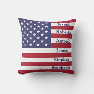 Almofada Nomes de Família Personalizados Bandeira Americana
