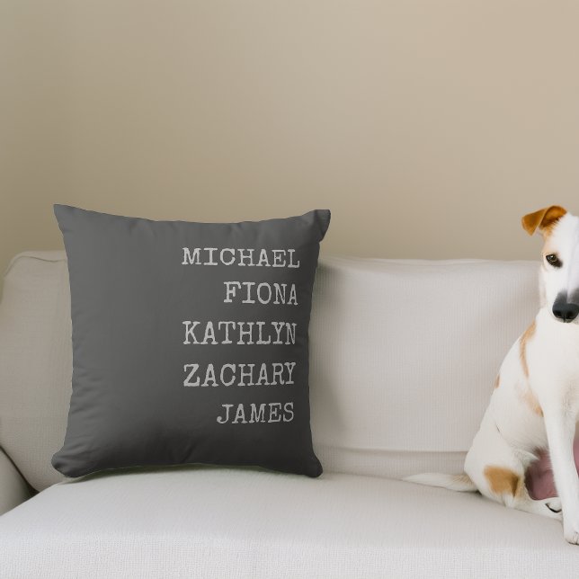 Almofada Nomes dos Netos Modernos Cinza (Modern Grandkids Names Gray Throw Pillow)