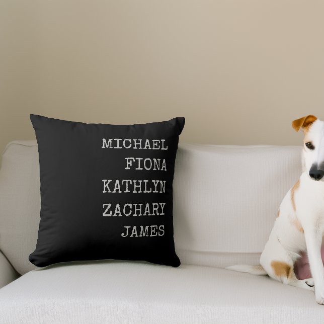 Almofada Nomes dos Netos Modernos Preto (Modern Grandkids Names Black Throw Pillow)