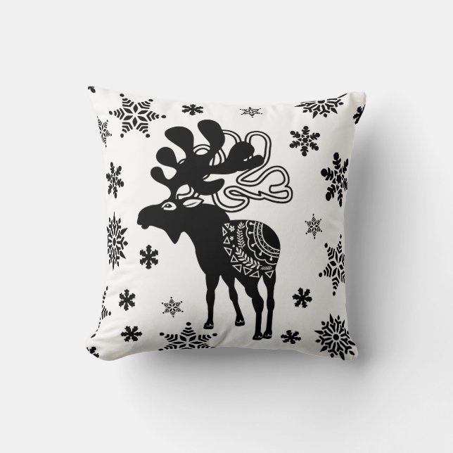 Almofada Nordic Winter Star Art and Snowflakes (Frente)