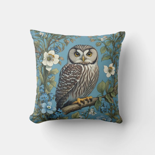 Almofada Norte Saw-Whet Owl William Morris Inspirado (Frente)
