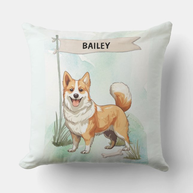 Almofada Norwegian Lundehund Watercolor Personalized Dog (Frente)