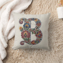 Norwegian Rosemaling Initial B, Throw Pillow