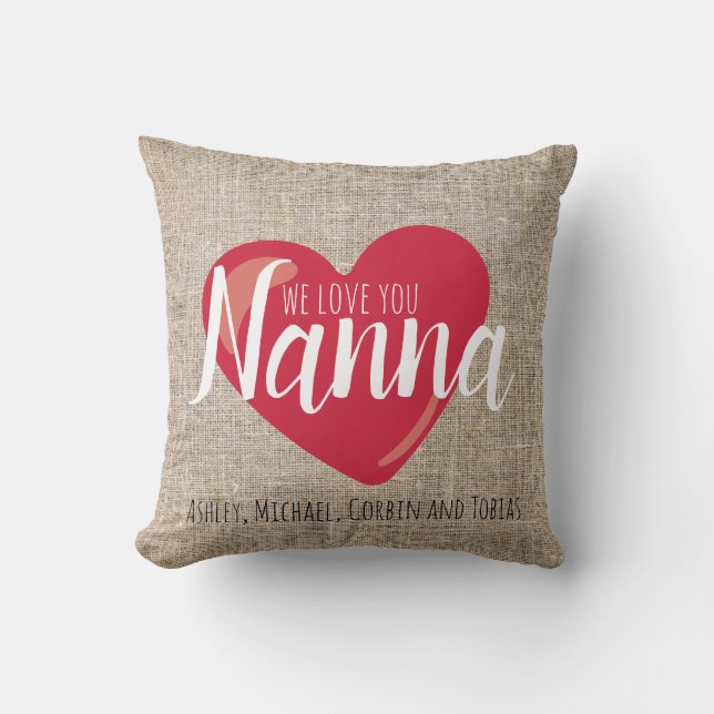 Almofada Nós amamos você Nanna Falso Burlap Vermelho Coraçã (Frente)