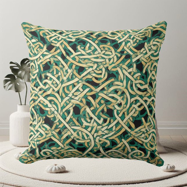 Almofada Nós Eternos Arte Decorativa Celta Verde (Eternal Knots Celtic Heritage Decorative Art Green Throw Pillow)