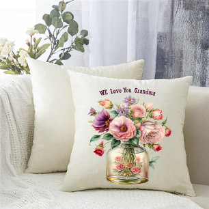 Almofada Nós te amamos vovó vaso de flores adiciona fotos