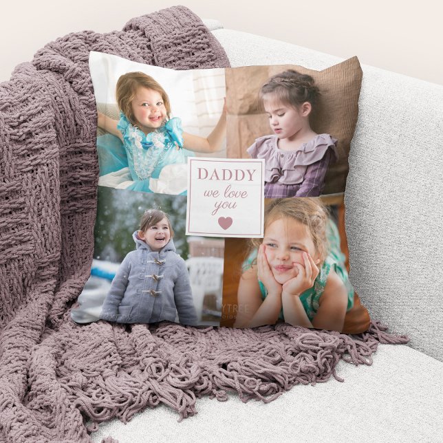 Almofada Nós Te Amo Foto De Colagem De Fotos De Pai (Cute custom photo collage "Daddy We Love You" throw pillow.)