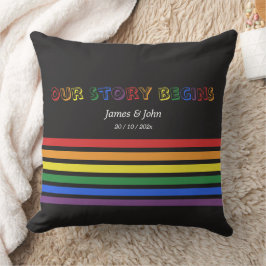 Almofada Nossa História Começa Arco-Íris Bandeira LGBTQ Cas