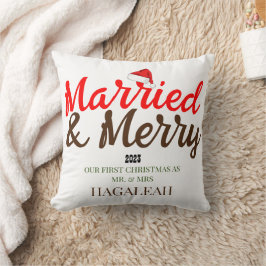 Almofada Nosso Primeiro Natal Sr. e Sra. Recém-Casados Feli