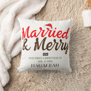 Almofada Nosso Primeiro Natal Sr. e Sra. Recém-Casados Feli