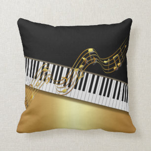 Almofada Notas de Ouro Elegantes,Tecla de Piano,Preto