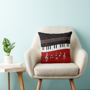 Almofada Notas e Chaves de Piano Pretas Na moda