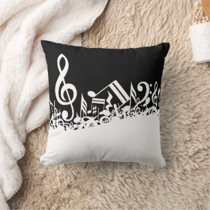 Almofada Notas Musicais Brancas em Preto
