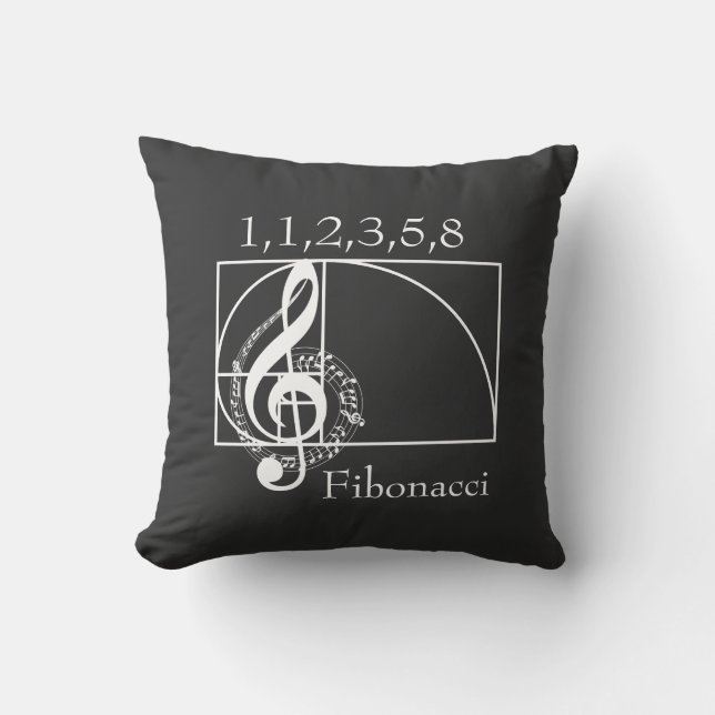Almofada Notas Musicais de Clef Treble e Espiral Fibonacci (Frente)