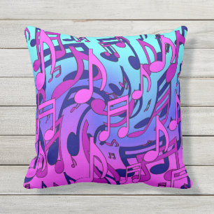 Almofada Notas Musicais Padrão De Azul Azul-Rosa-Vivo Em A