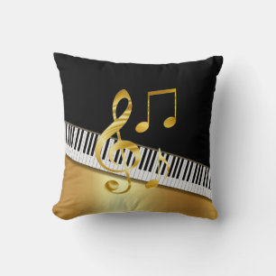 Almofada Notas Musicais, Teclas de Piano Preto Moderno Eleg