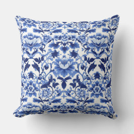 Almofada Nouveau Chinoiserie Lotus de Arte Azul e Branca