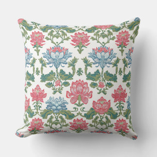 Almofada Nouveau Chinoiserie Lotus Flora Rosa e Verde