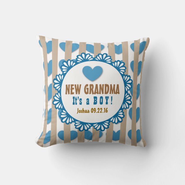 Almofada NOVA GRANDMA com Corações e Stripes V03D (Frente)