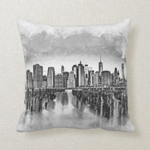 Almofada Nova Iorque Manhattan Skyline - preto e branco