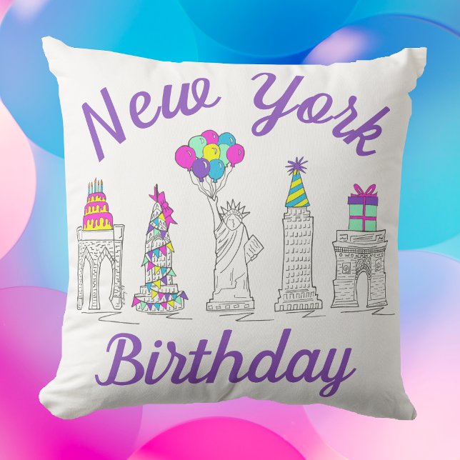 Almofada Nova Iorque NYC Landmarks Festa de aniversário (New York Birthday Pillow)