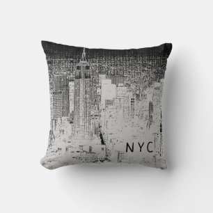 Almofada Nova Iorque Skyline NYC Cinzas e preto
