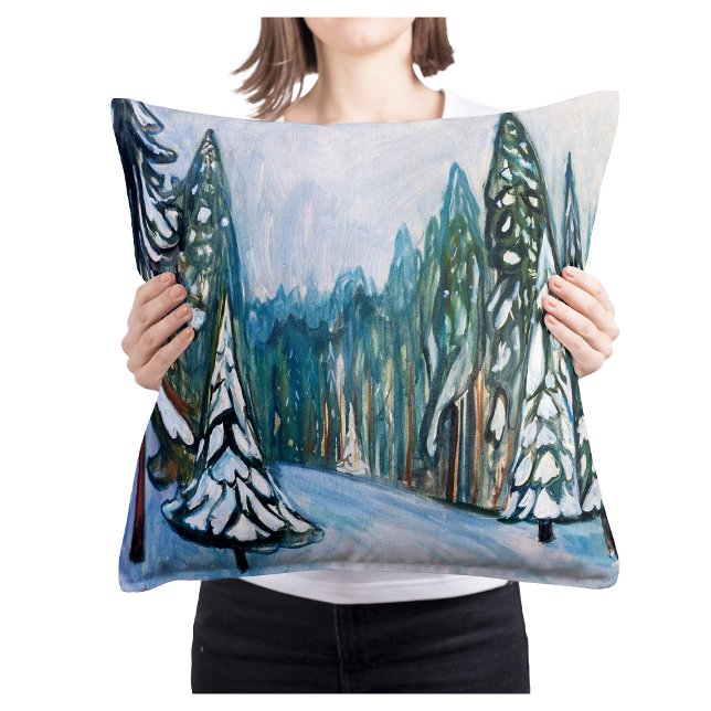 Almofada Nova Neve de Edvard Munch, Paisagem Florestal de I (Criador carregado)