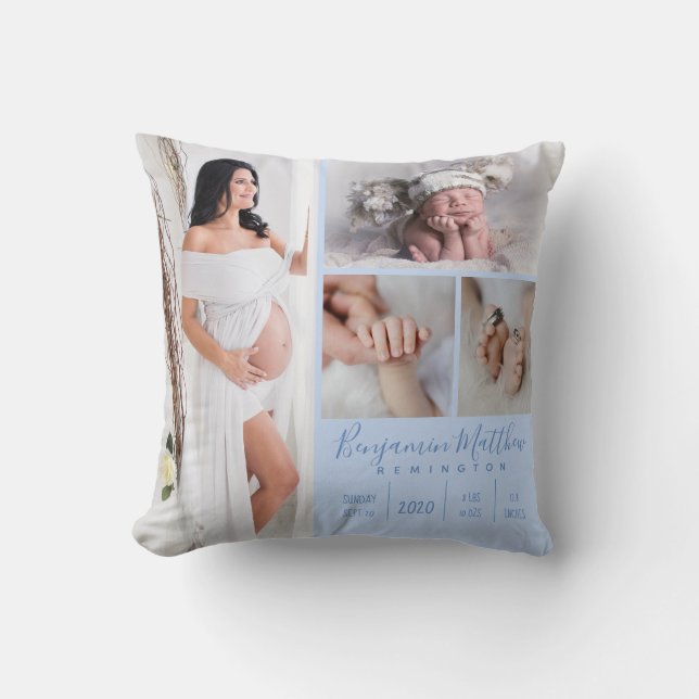 Almofada Novo Bebê Menino Azul Foto Keepsaet (Frente)