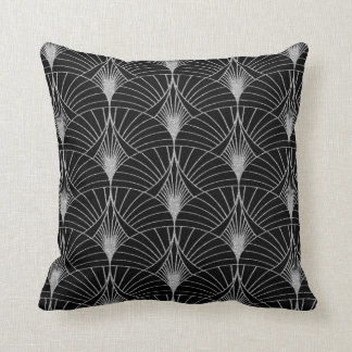 Almofada Novo Deco de Arte Negra e Prateada