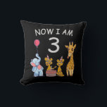 Almofada Now I am 3 year old 3rd Birthday at the Zoo<br><div class="desc">Happy 3rd Birthday. Funny and lovely Kids Birthday design with a cute Elephant,  two ferrets and a giraffe celebrating your birthday at the zoo.</div>