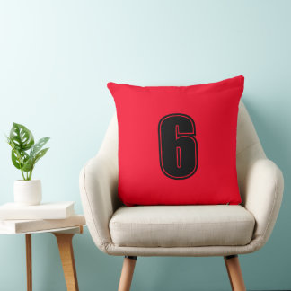 Almofada Número Seis Vermelho Preto Algodão Grau A Decoraçã