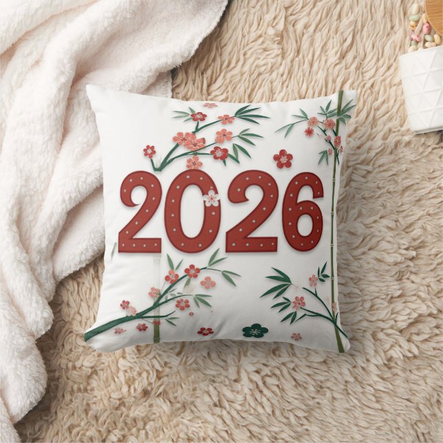 Almofada Números de Bambu 2026 com Flor de Cerejeira (Cobertor)