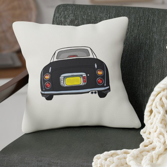 Almofada Números Negra Negra-Fita-Figo (A cute black Figaro Car on a cream pillow that's perfect for your car or at home)