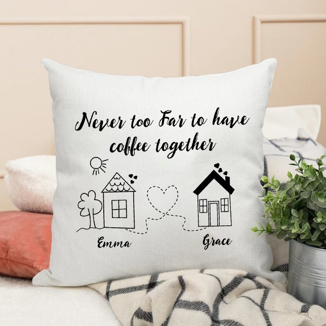 Almofada Nunca Demais Para Ter Café Junto Irmã Bff (Never Too Far To Have Coffee Together Bff Sister Throw Pillow)