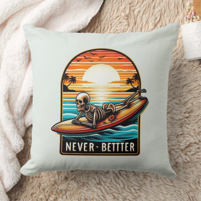 Almofada Nunca Melhor - Skelset surfando Onda Sunset (Cobertor)
