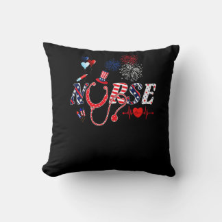 Almofada Nurse Stethoscope Usa American Flag Happy 4th Of J