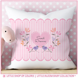 Almofada Nursery de Bebê Menina com Gingham Rosa Sonhos Doc