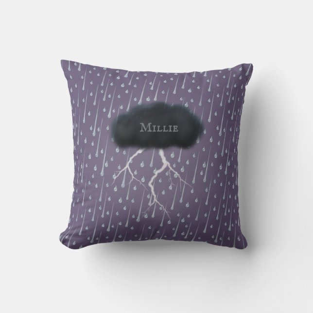 Almofada Nuvem e Chuva Personalizada do Dia de Tempestade (Frente)